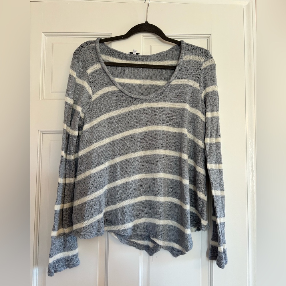 Splendid Stripe V-neck Knit Pullover Sweater